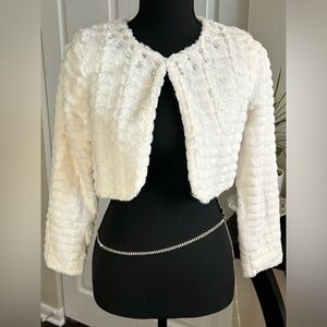 🎀My Michelle Girls White Faux Fur Holiday Bolero Coat w/ Beading Large
